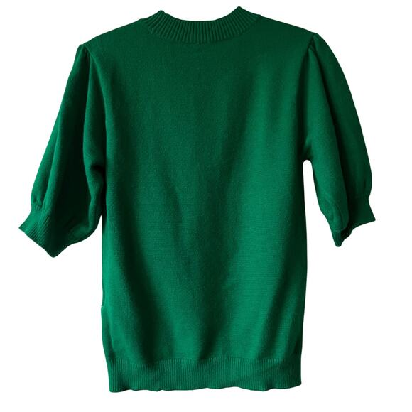 Anthropologie Moth Kelly Green Puff Sleeve Short Sleeve Sweater Size Medium - Picture 2 of 6